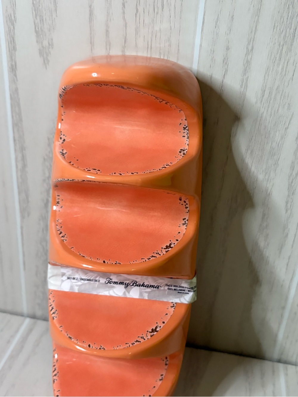 Tommy Bahama Taco Holder  Orange Crackle Rustic Melamine Set of 2 Taco Holders